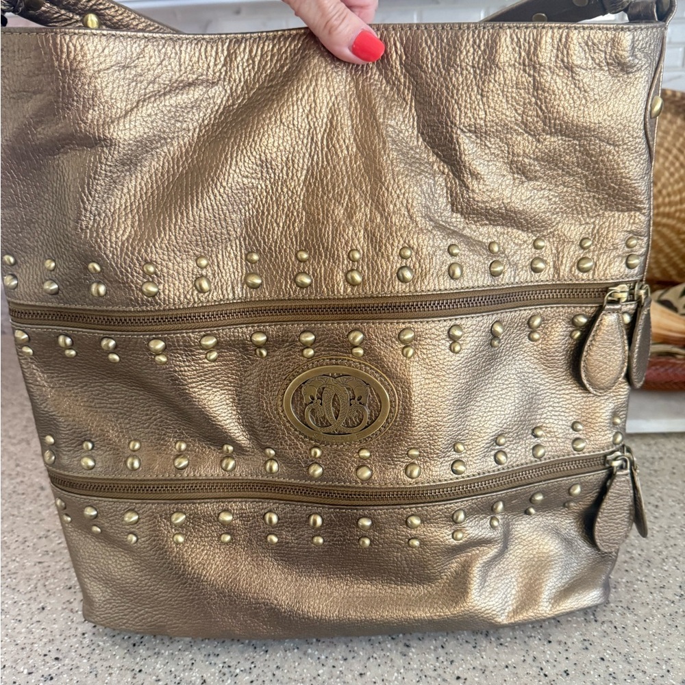 NWT Sharif Bronze leather Studded Hobo Bag with dust bag - Picture 4 of 16